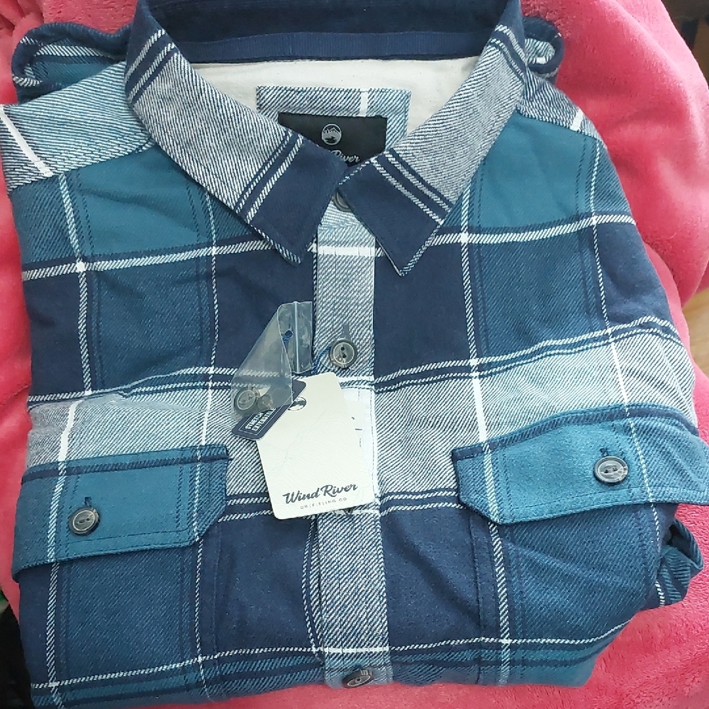 Men's Wind River Cotton Flannel Blue Plaid Shirt